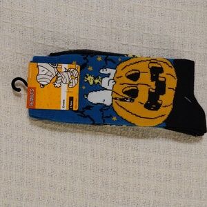 Peanuts Snoopy Woodstock Pumpkin Funny Halloween Socks Men's 6-12